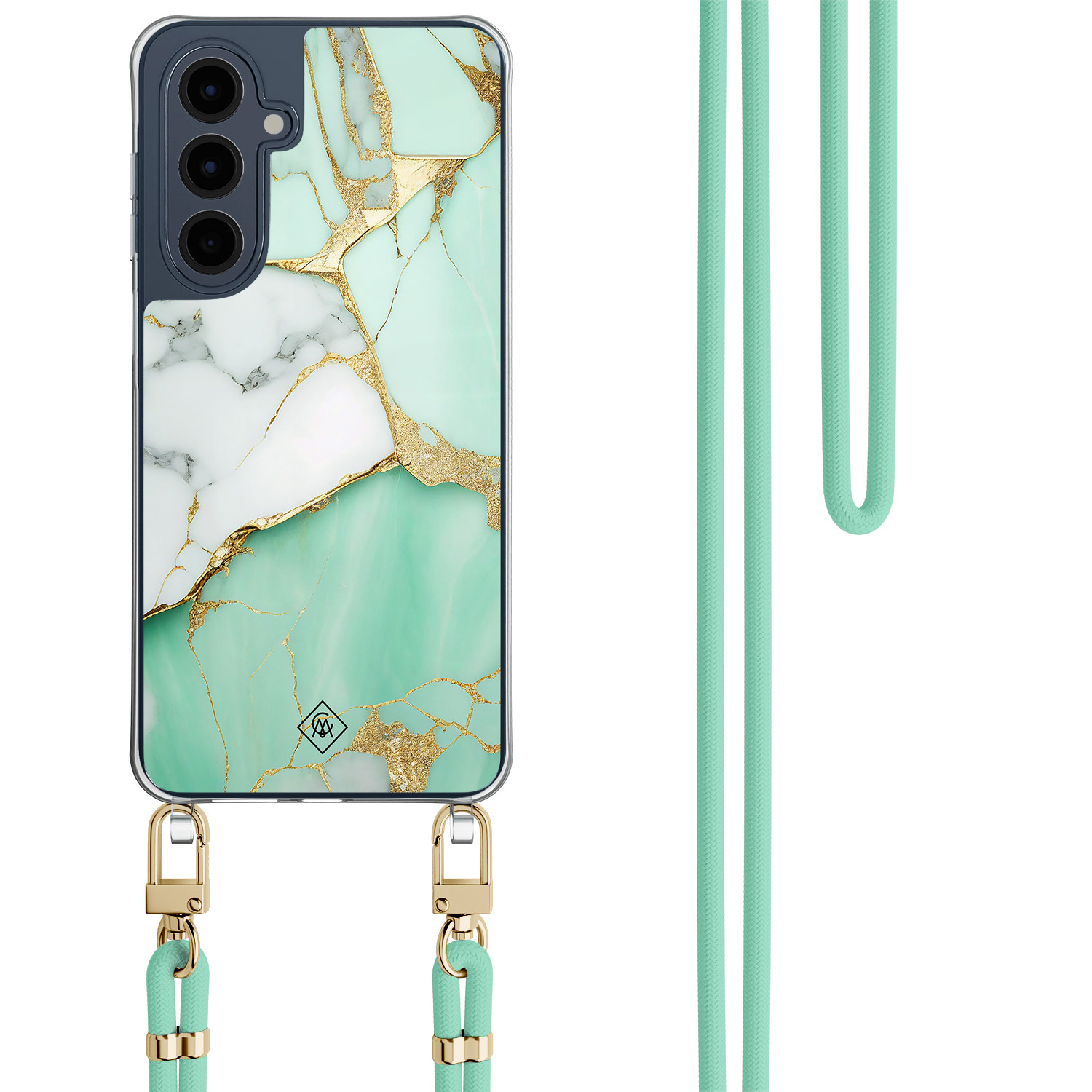 Samsung Galaxy A16 hoesje met mint koord Marmer mintgroen