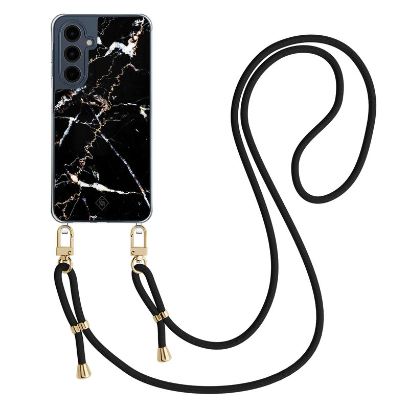 Casimoda Samsung Galaxy A16 hoesje met zwart koord - Marmer zwart