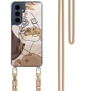 Casimoda Samsung Galaxy A16 hoesje met beige koord - Abstract gezicht bruin