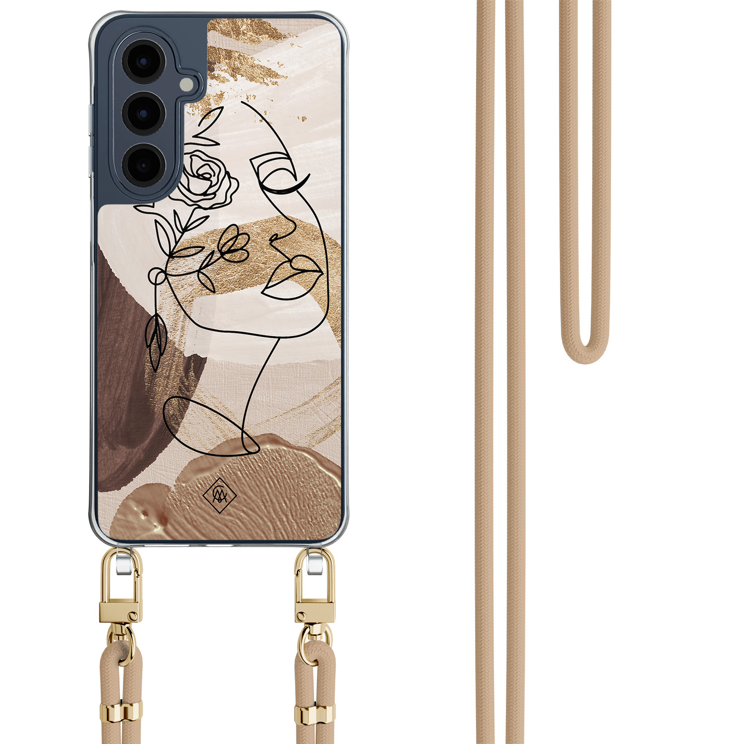Samsung Galaxy A16 hoesje met beige koord Abstract gezicht bruin