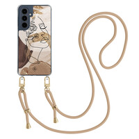 Casimoda Samsung Galaxy A16 hoesje met beige koord - Abstract gezicht bruin
