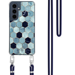 Casimoda Samsung Galaxy A16 hoesje met donkerblauw koord - Blue cubes