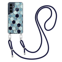 Casimoda Samsung Galaxy A16 hoesje met donkerblauw koord - Blue cubes
