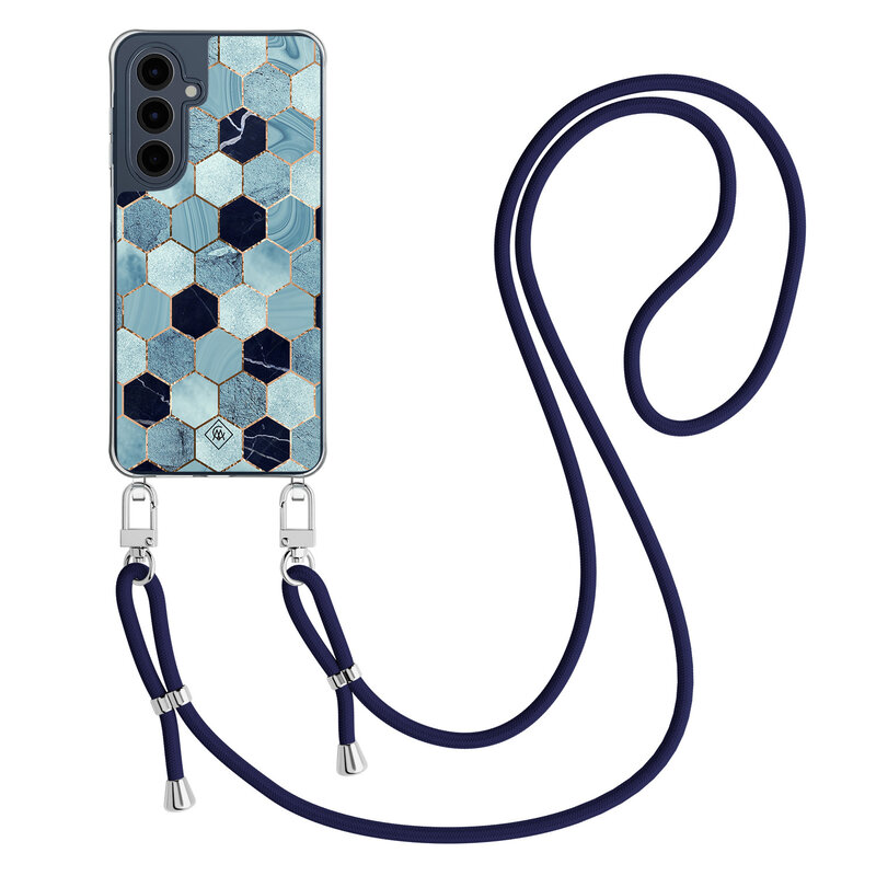 Casimoda Samsung Galaxy A16 hoesje met donkerblauw koord - Blue cubes