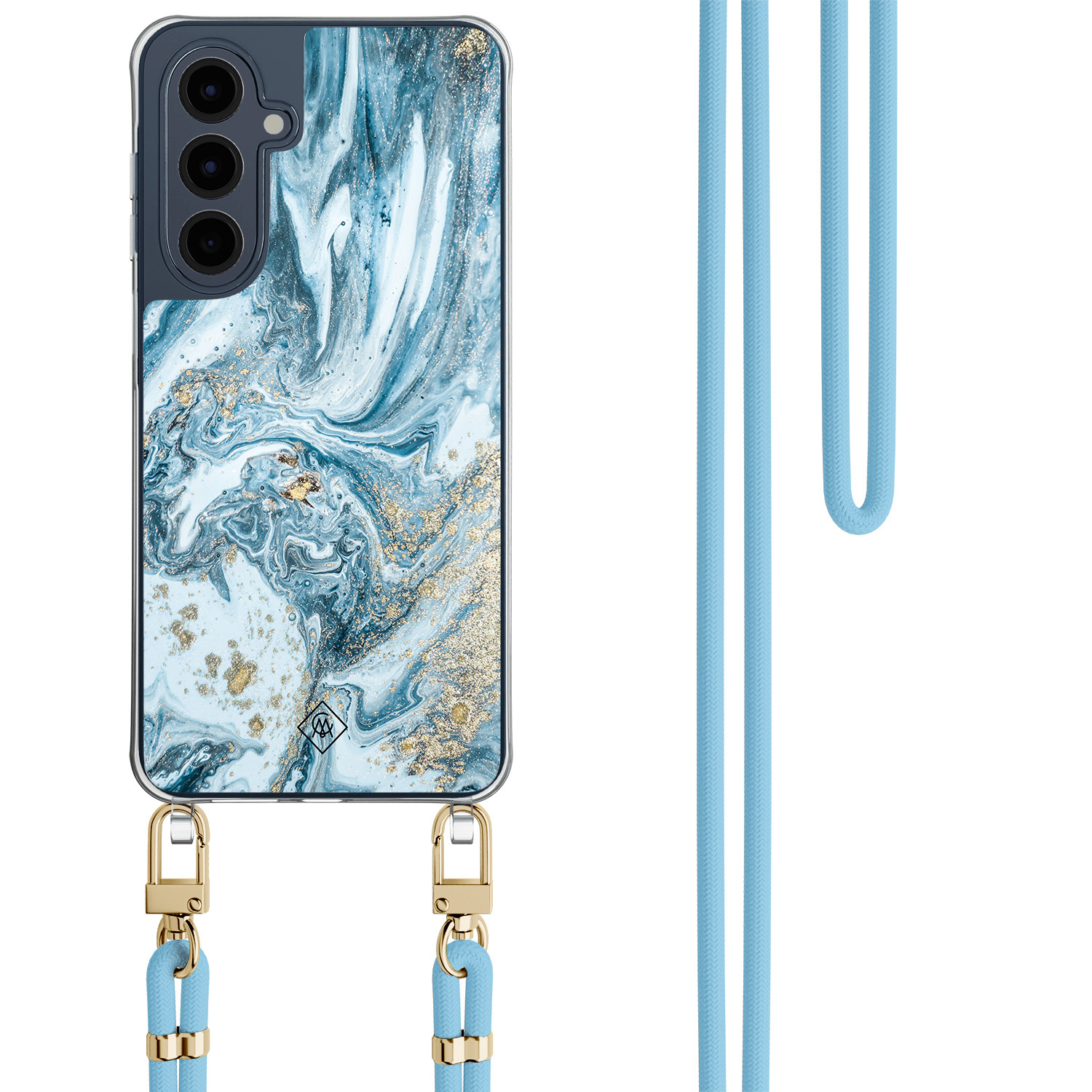 Samsung Galaxy A16 hoesje met blauw koord Marble sea