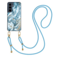 Casimoda Samsung Galaxy A16 hoesje met blauw koord - Marble sea