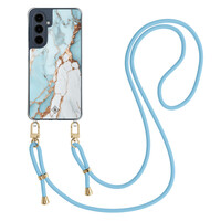 Casimoda Samsung Galaxy A16 hoesje met blauw koord - Marmer lichtblauw