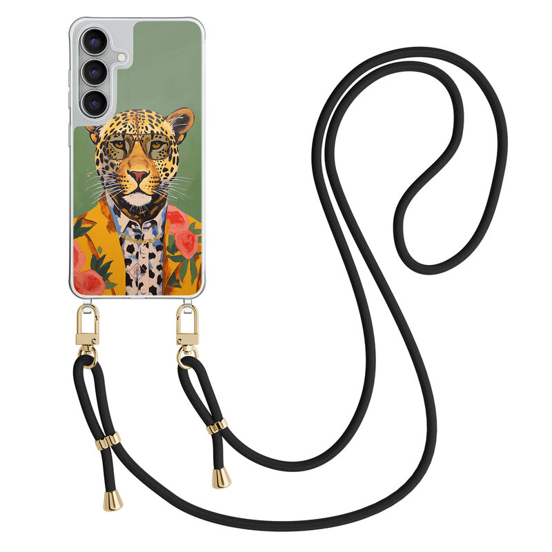 Casimoda Samsung Galaxy S25 FE hoesje met zwart koord - Luipaard hipster