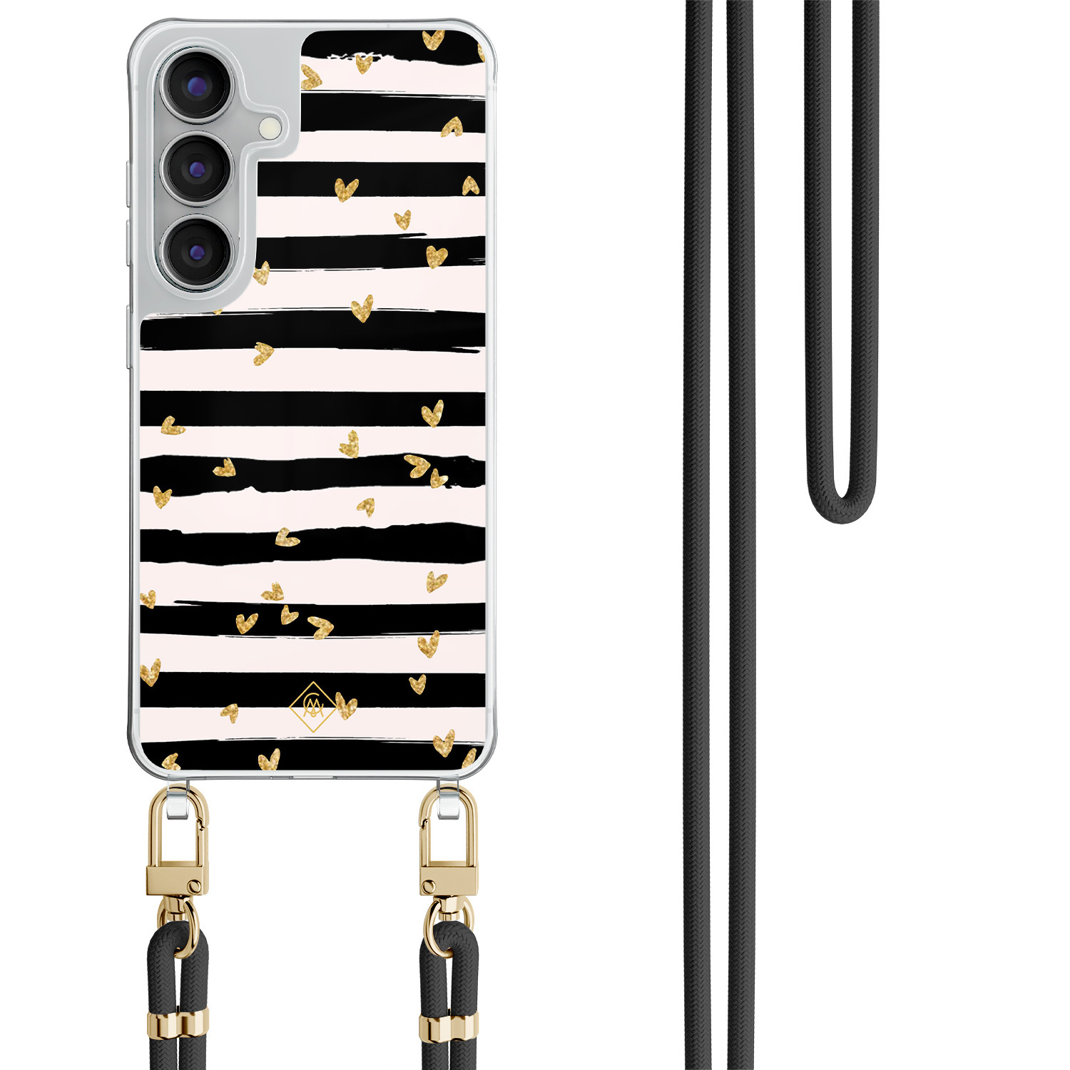 Samsung Galaxy S25 FE hoesje met zwart koord Hart streepjes