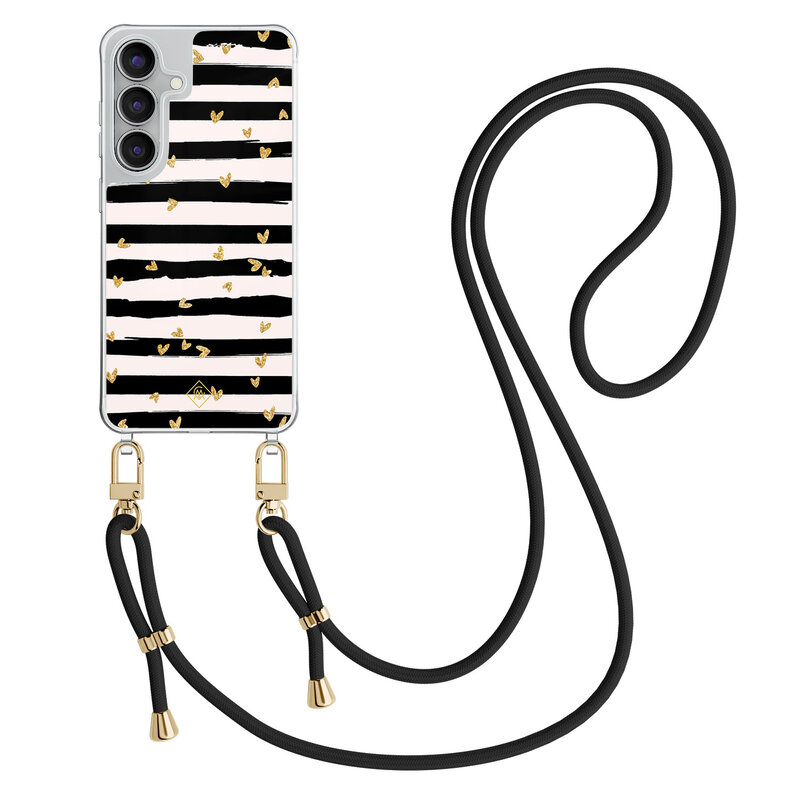 Casimoda Samsung Galaxy S25 FE hoesje met zwart koord - Hart streepjes