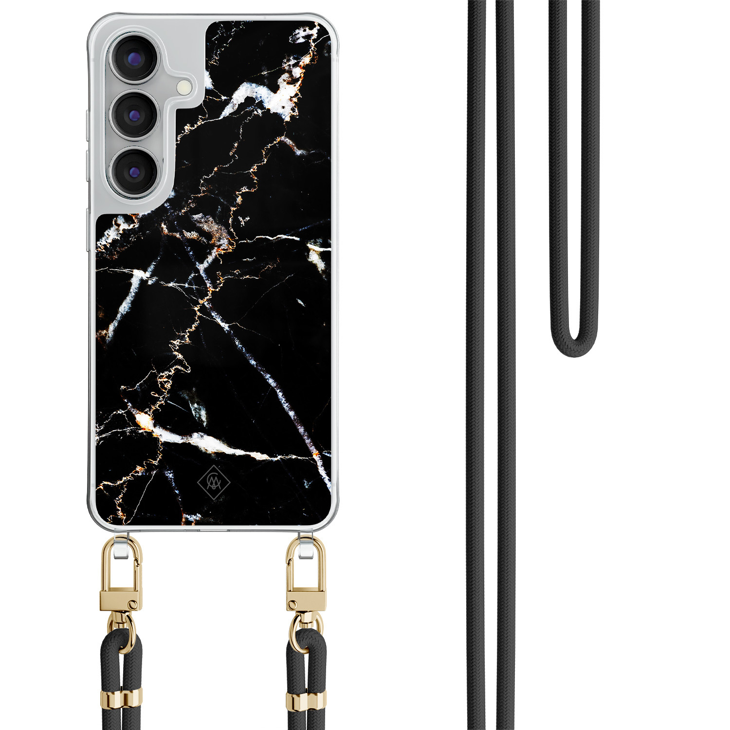 Samsung Galaxy S25 FE hoesje met zwart koord Marmer zwart