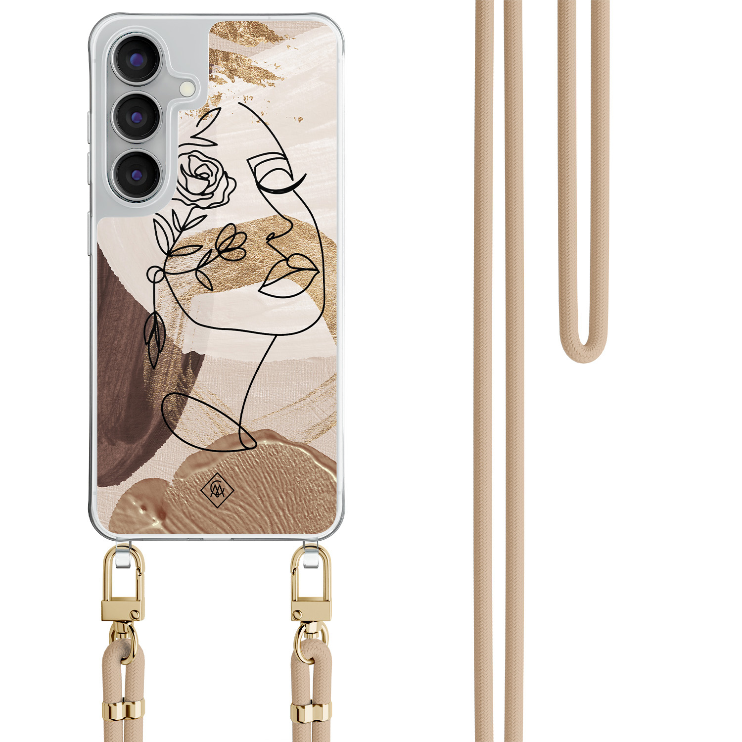 Samsung Galaxy S25 FE hoesje met beige koord Abstract gezicht bruin
