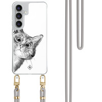 Casimoda Samsung Galaxy S25 FE hoesje met grijs koord - Peekaboo kat