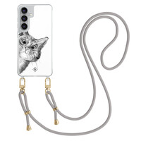 Casimoda Samsung Galaxy S25 FE hoesje met grijs koord - Peekaboo kat