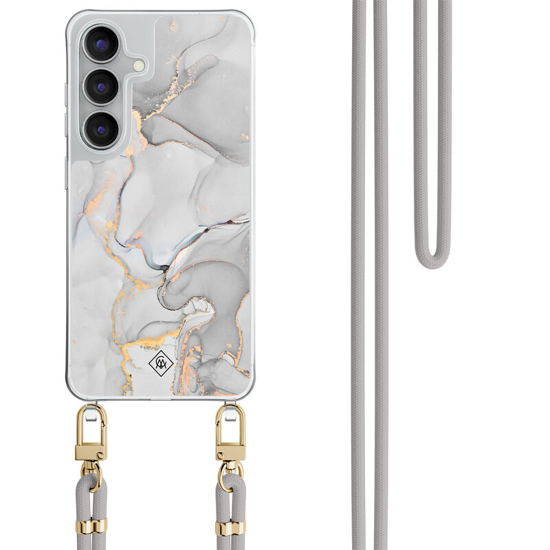 Casimoda Samsung Galaxy S25 FE hoesje met grijs koord - Marmer grijs