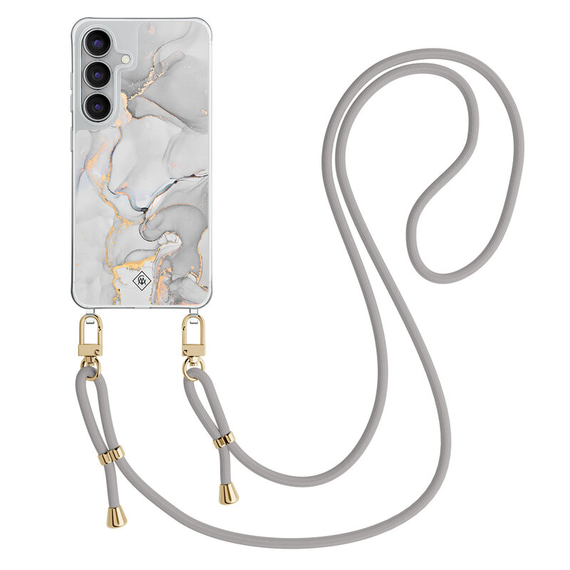 Casimoda Samsung Galaxy S25 FE hoesje met grijs koord - Marmer grijs
