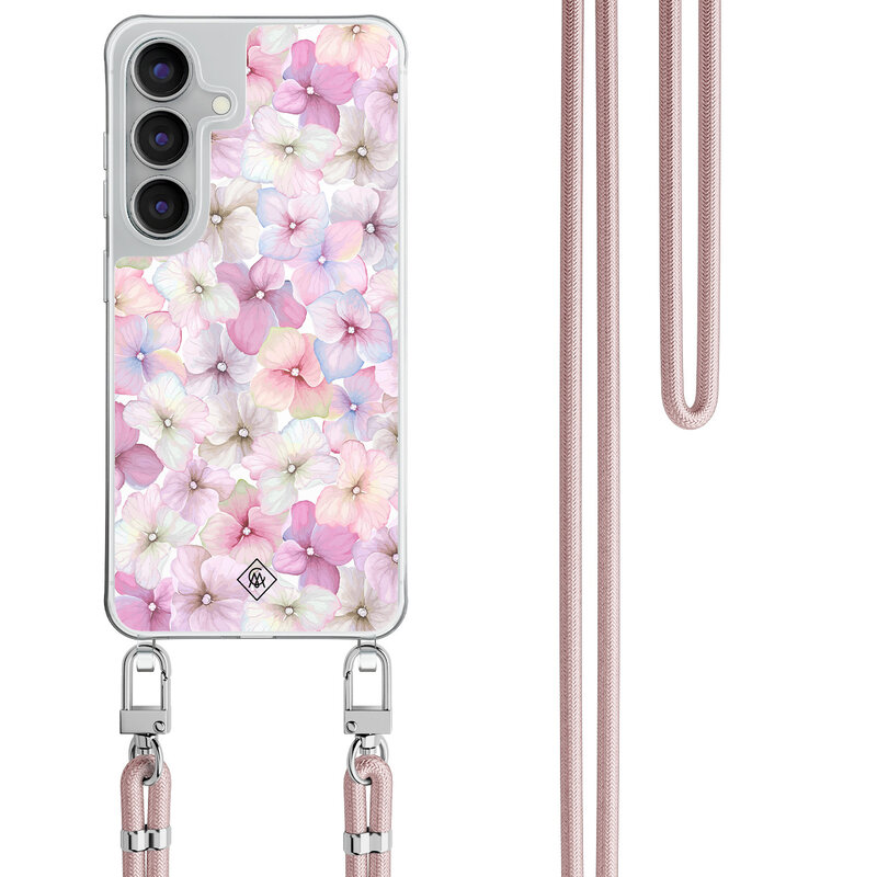 Casimoda Samsung Galaxy S25 FE hoesje met rosegoud koord - Hortensia