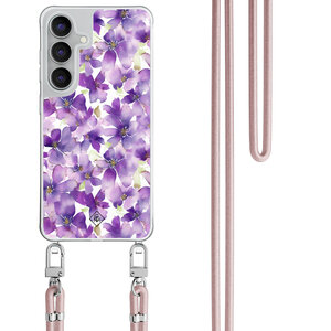 Casimoda Samsung Galaxy S25 FE hoesje met rosegoud koord - Floral violet