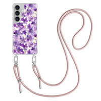 Casimoda Samsung Galaxy S25 FE hoesje met rosegoud koord - Floral violet