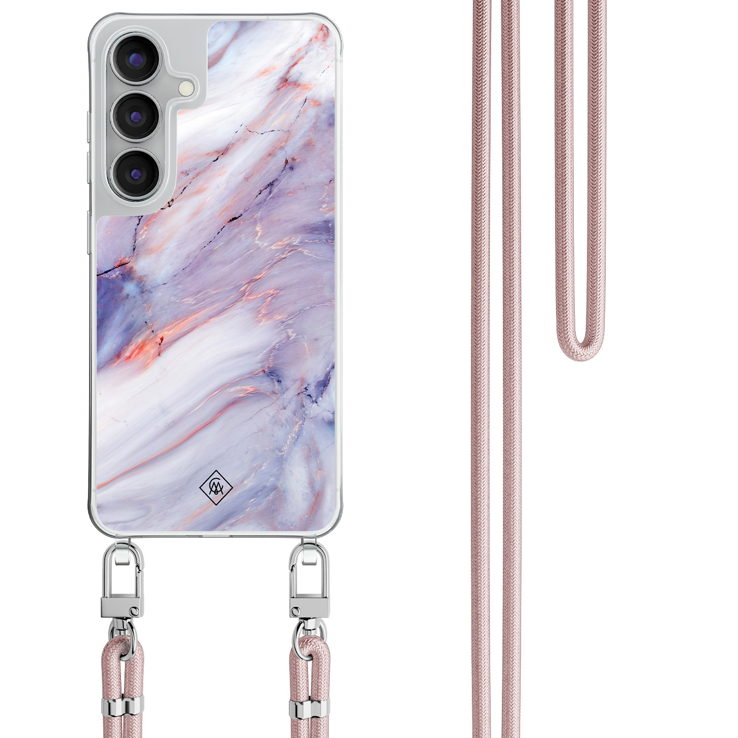Samsung Galaxy S25 FE hoesje met rosegoud koord Marmer paars