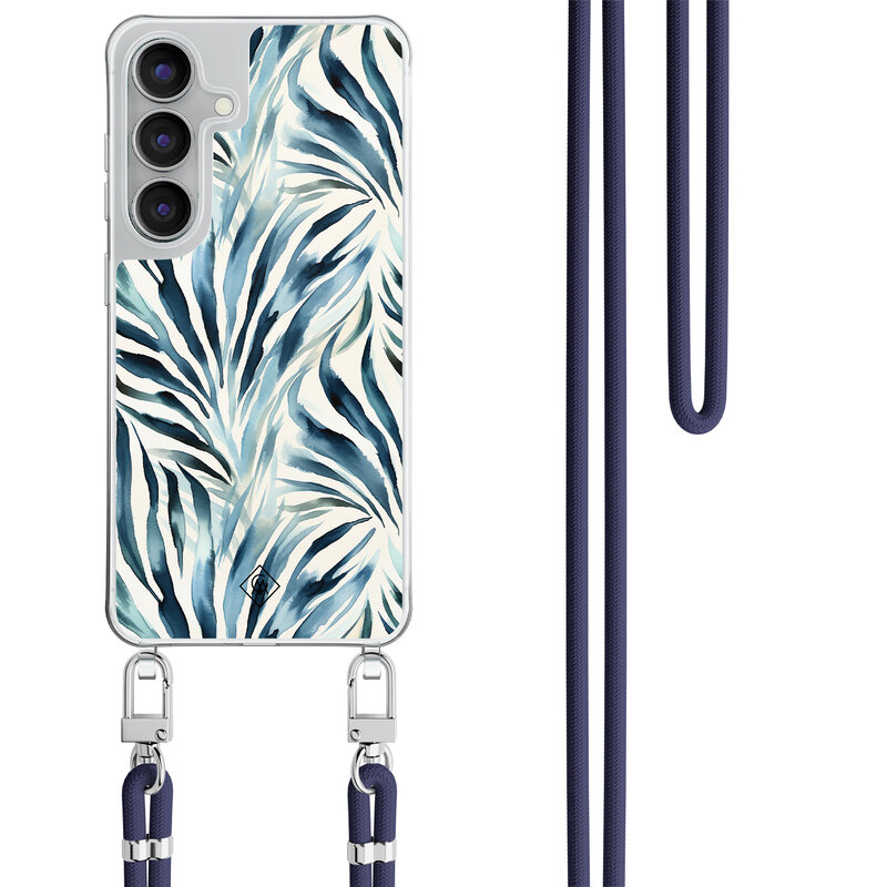 Casimoda Samsung Galaxy S25 FE hoesje met donkerblauw koord - Japandi waves