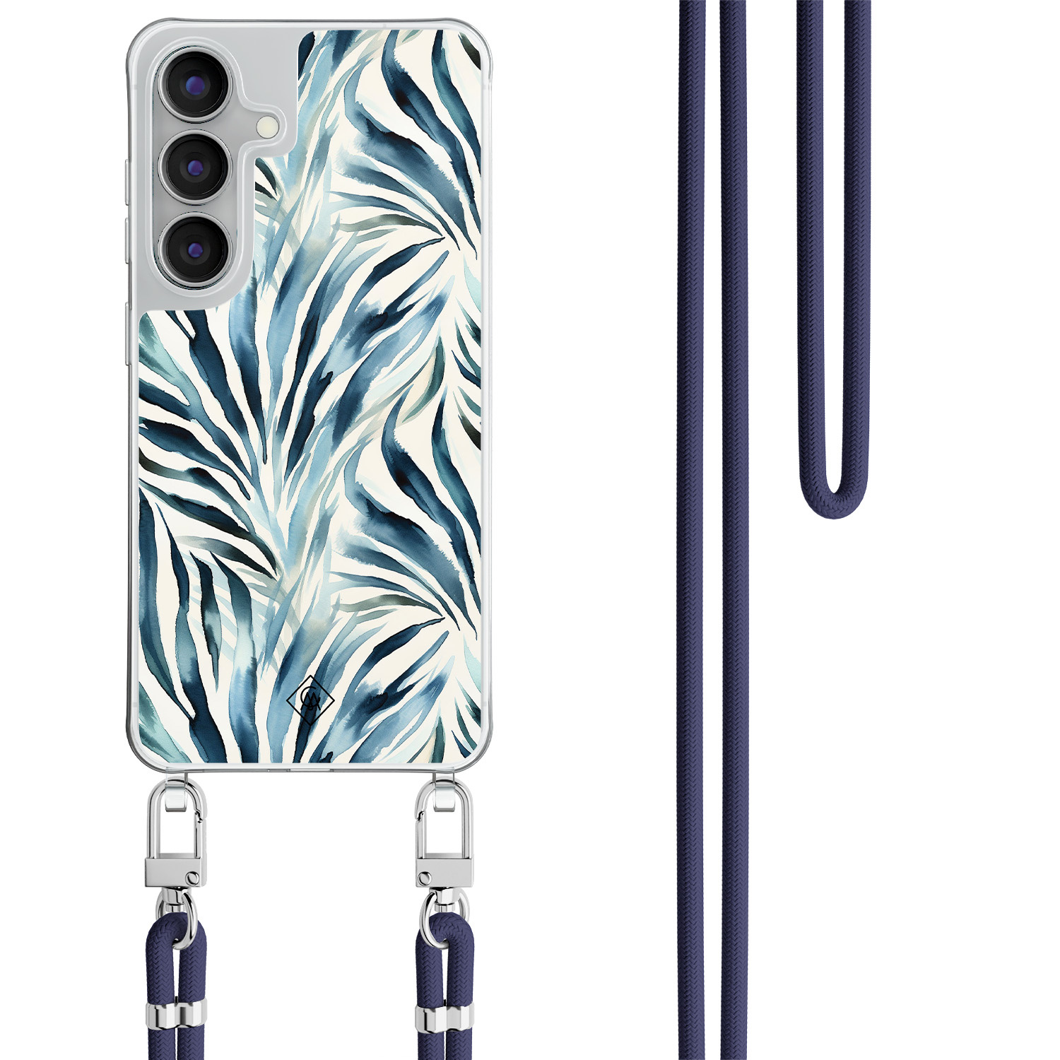 Samsung Galaxy S25 FE hoesje met donkerblauw koord Japandi waves