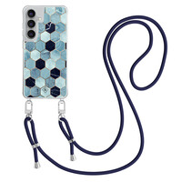 Casimoda Samsung Galaxy S25 FE hoesje met donkerblauw koord - Blue cubes