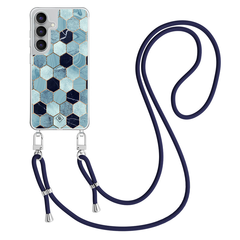 Casimoda Samsung Galaxy S25 FE hoesje met donkerblauw koord - Blue cubes