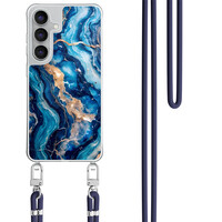 Casimoda Samsung Galaxy S25 FE hoesje met donkerblauw koord - Ocean marble