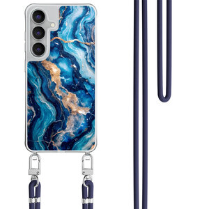 Casimoda Samsung Galaxy S25 FE hoesje met donkerblauw koord - Ocean marble