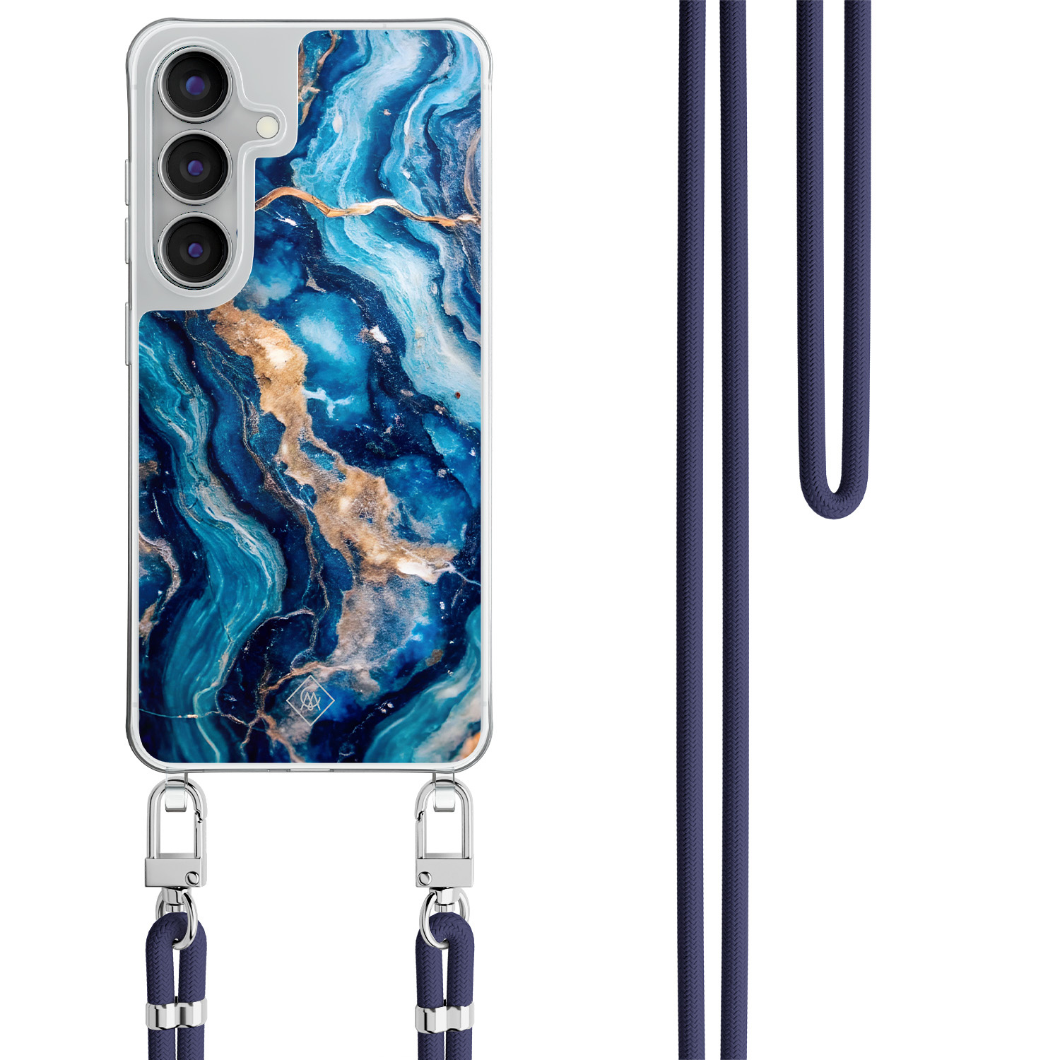 Samsung Galaxy S25 FE hoesje met donkerblauw koord Ocean marble