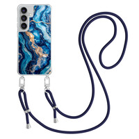 Casimoda Samsung Galaxy S25 FE hoesje met donkerblauw koord - Ocean marble