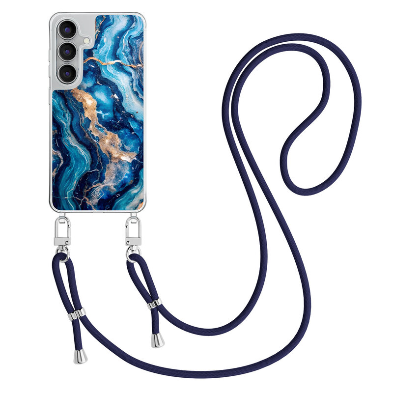 Casimoda Samsung Galaxy S25 FE hoesje met donkerblauw koord - Ocean marble