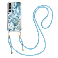Casimoda Samsung Galaxy S25 FE hoesje met blauw koord - Marble sea