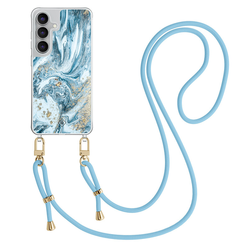 Casimoda Samsung Galaxy S25 FE hoesje met blauw koord - Marble sea
