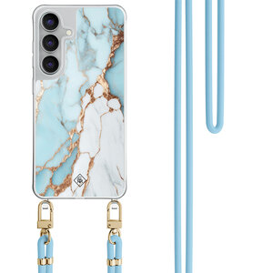 Casimoda Samsung Galaxy S25 FE hoesje met blauw koord - Marmer lichtblauw