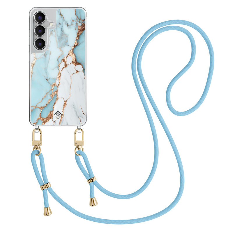 Casimoda Samsung Galaxy S25 FE hoesje met blauw koord - Marmer lichtblauw