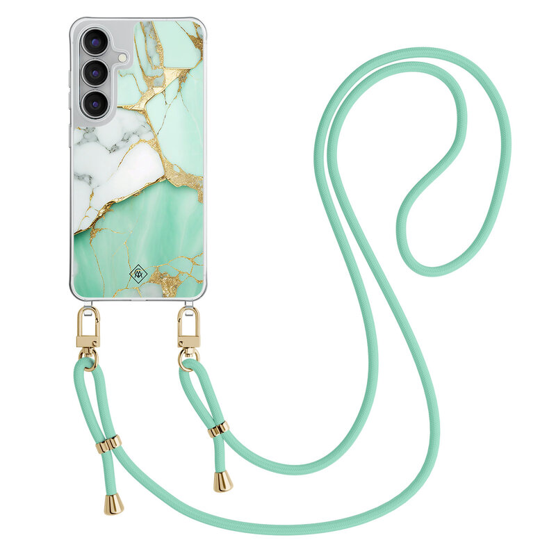 Casimoda Samsung Galaxy S25 FE hoesje met mint koord - Marmer mintgroen