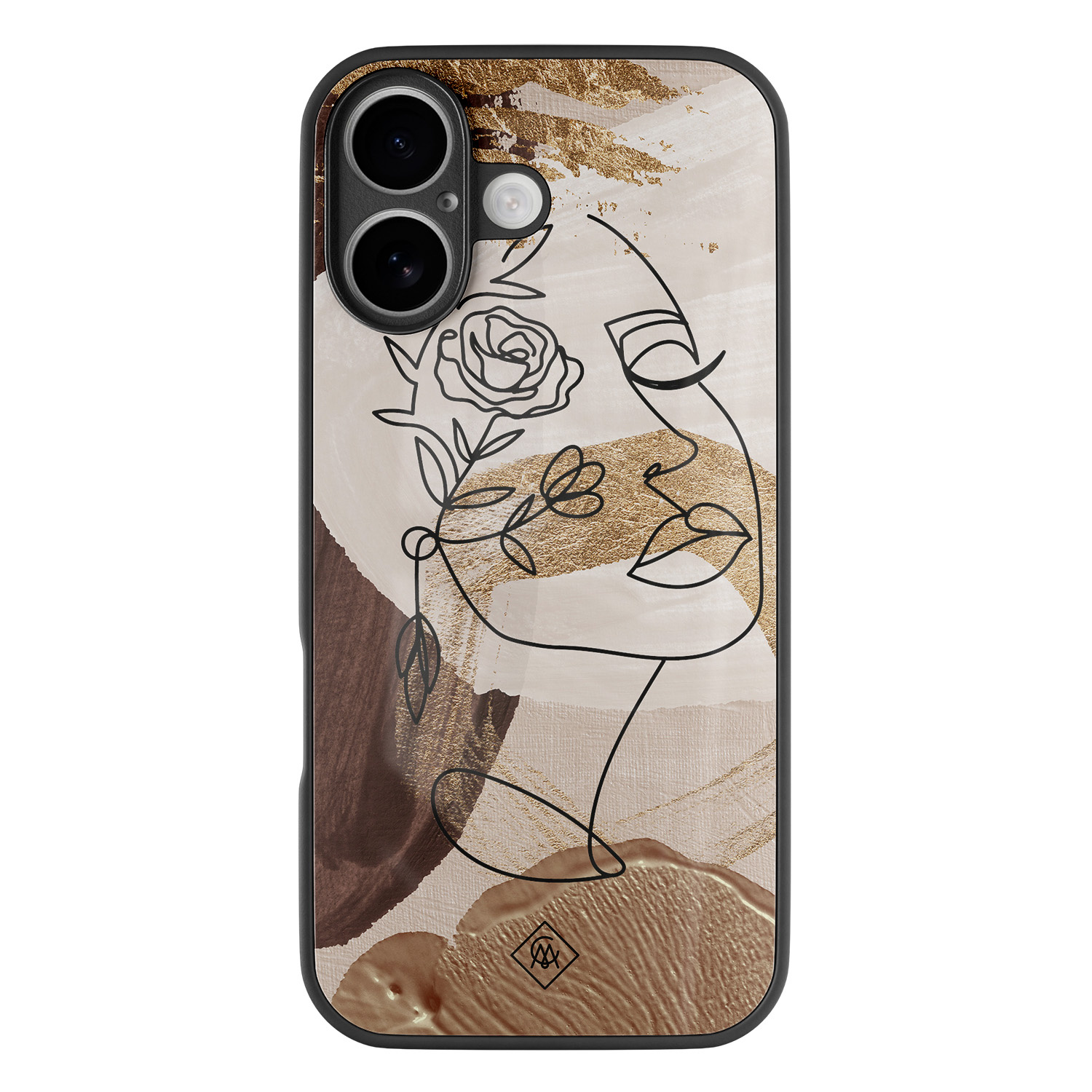 iPhone 17 glazen hardcase Abstract gezicht bruin