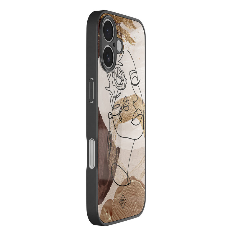 Casimoda iPhone 17 glazen hardcase - Abstract gezicht bruin