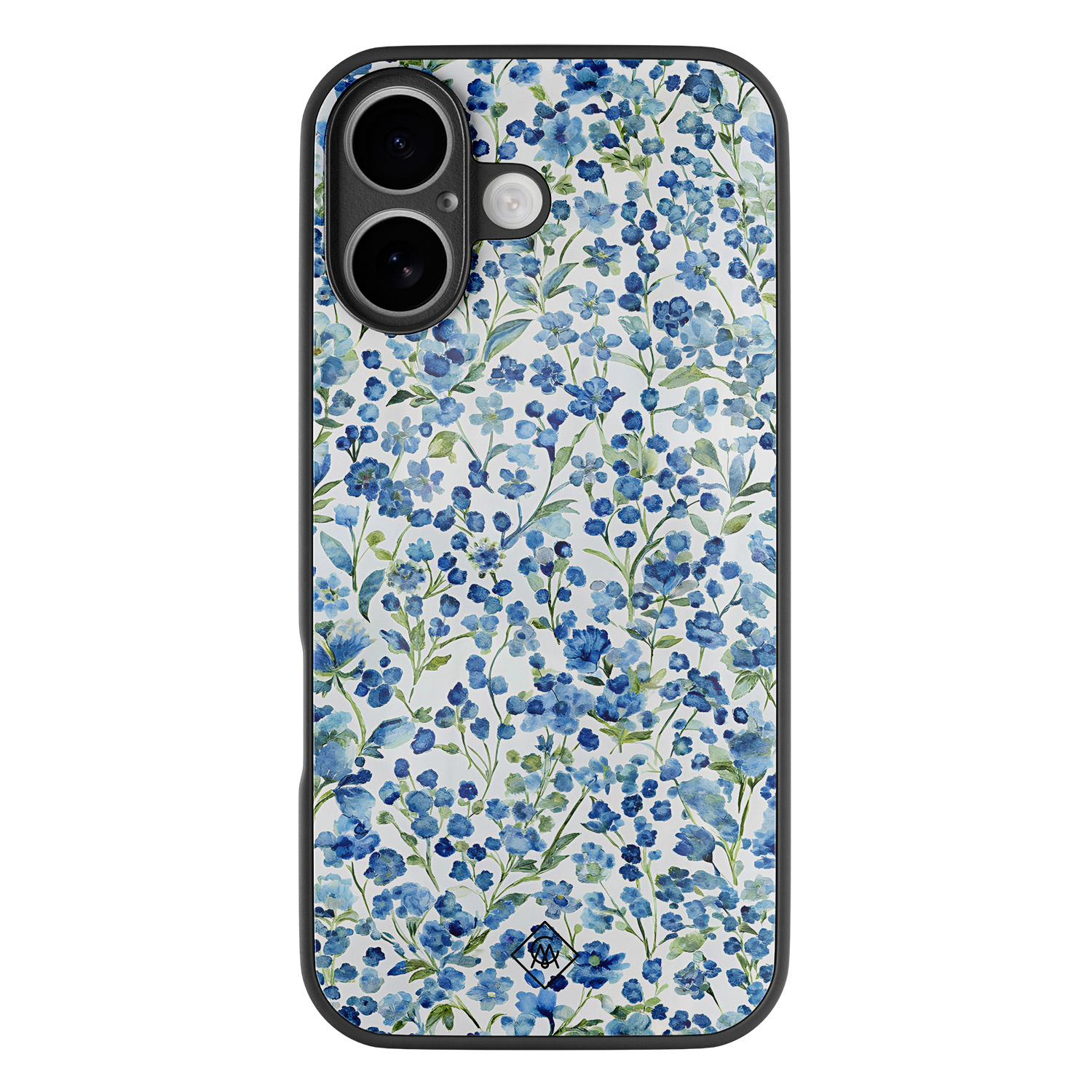 iPhone 17 glazen hardcase Vintage blue floral