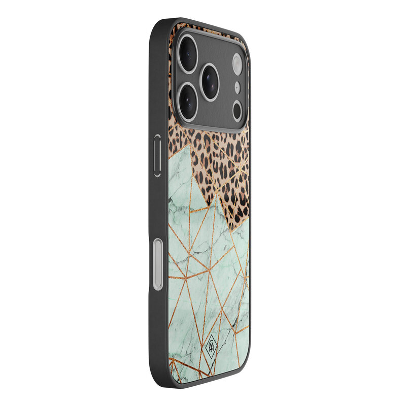 Casimoda iPhone 17 Pro glazen hardcase - Luipaard marmer mint