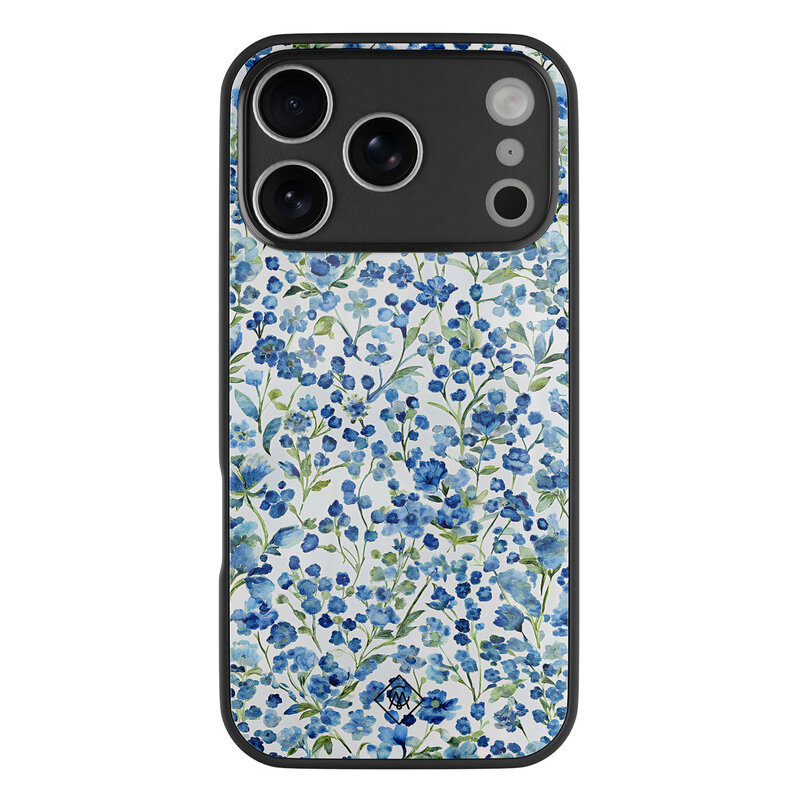 Casimoda iPhone 17 Pro glazen hardcase - Vintage blue floral