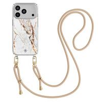 Casimoda iPhone 17 Pro hoesje met beige koord - Marmer goud