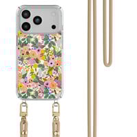 Casimoda iPhone 17 Pro hoesje met beige koord - Pink garden