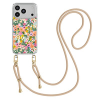Casimoda iPhone 17 Pro hoesje met beige koord - Pink garden