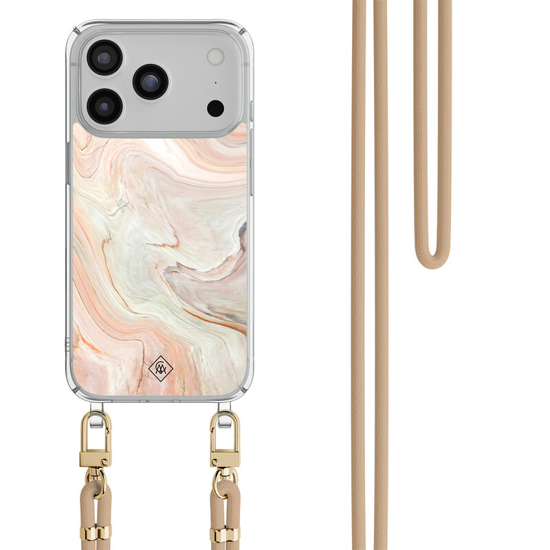 Casimoda iPhone 17 Pro hoesje met beige koord - Marmer waves