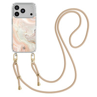 Casimoda iPhone 17 Pro hoesje met beige koord - Marmer waves