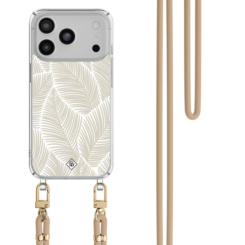 Casimoda iPhone 17 Pro hoesje met beige koord - Palm leaves beige