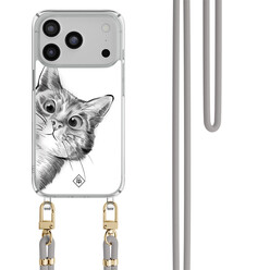 Casimoda iPhone 17 Pro hoesje met grijs koord - Peekaboo kat